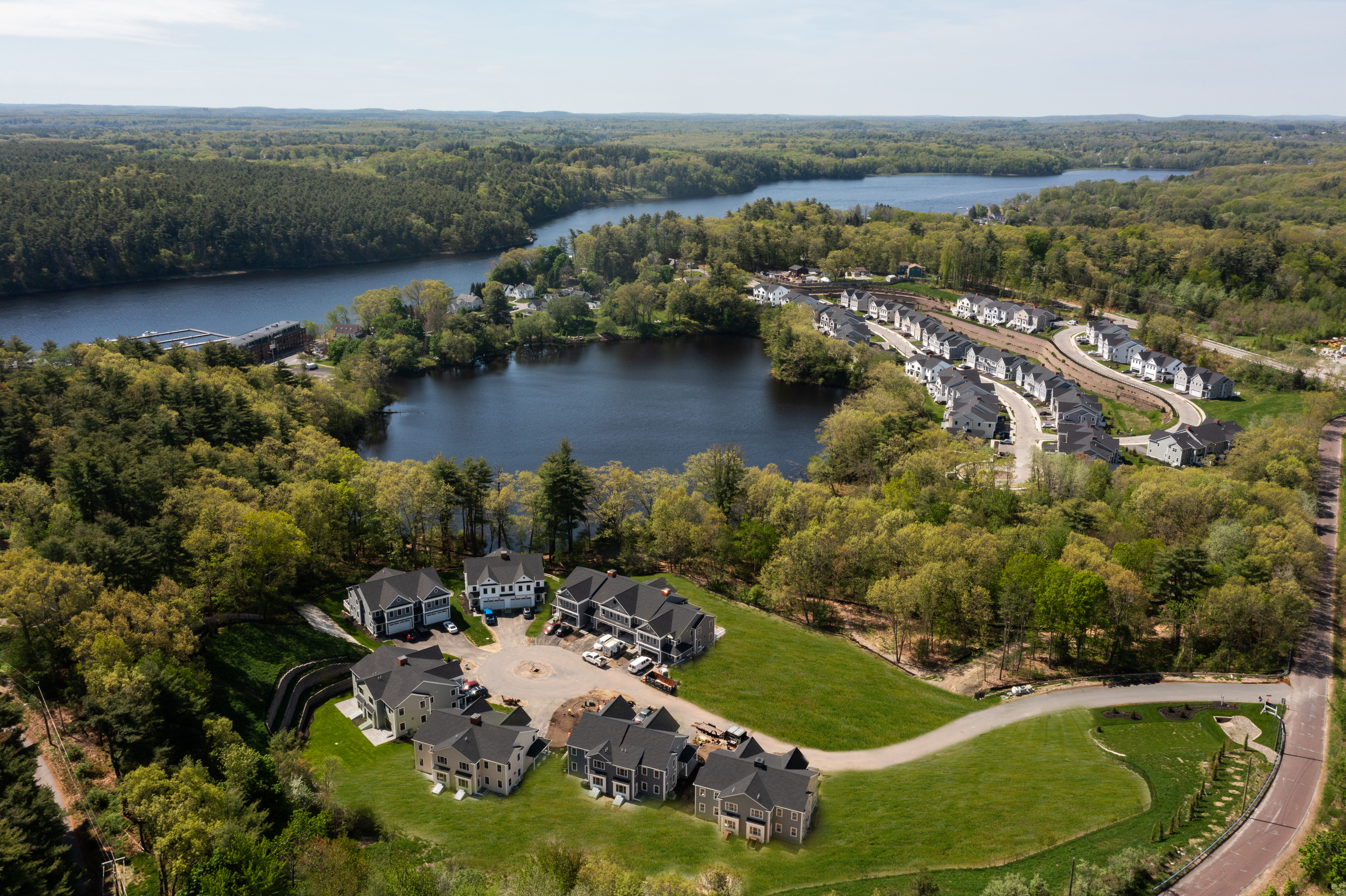 Drone shot of The Village at Bailey's Pond